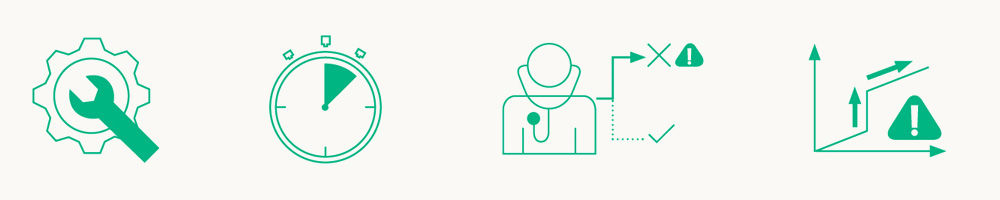 Verschiedene Symbole für Bedeutung und Einschränkungen der konventionellen ICP-Überwachung
