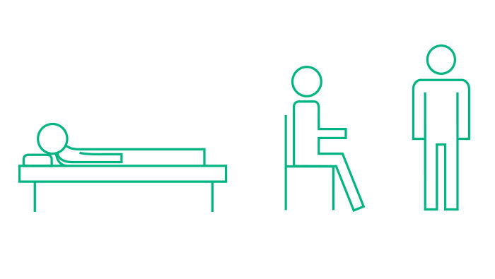 Symbole für liegende, sitzende und stehende Hydrocephalus-Patienten