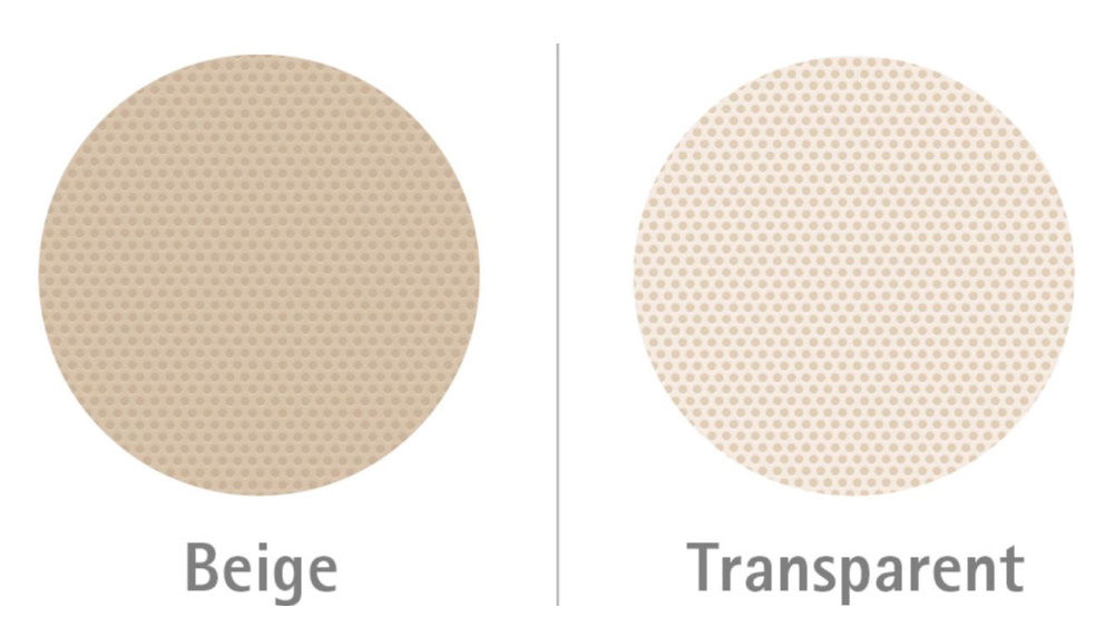 beigefarbener und transparenter Stomabeutel mit Sichtfenster
